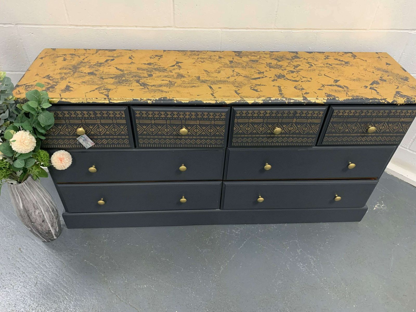 Large Aztec Tribal Chest Of Drawers Painted Bespoke Stencilled Upcycled photo furniture