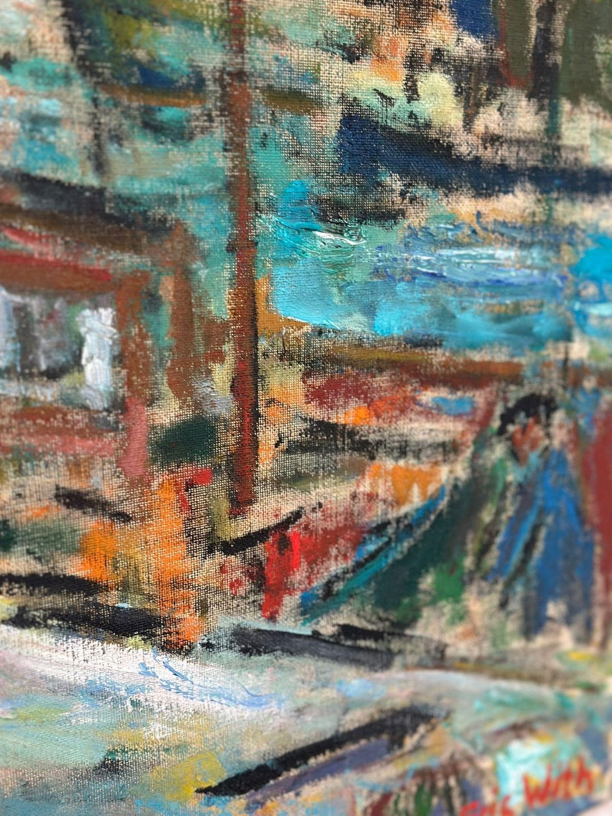 Original Mid Century Swedish Oil On Canvas – “Port Of Gothenburg” By Eric With – Vintage & Framed – 74.5 × 92.5 Cm (29.3" × 36.4") photo 875.0