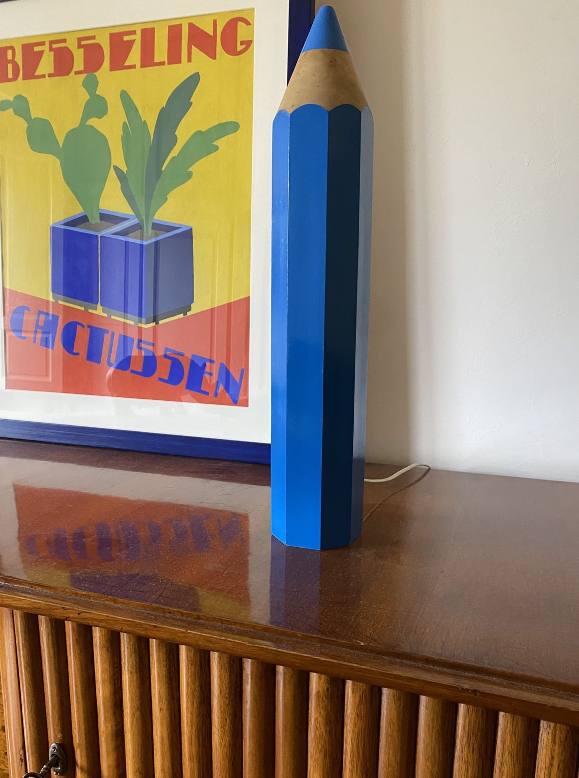 Michel Aroutcheff, Postmodern Blue Pencil Table Lamp, Ed. Vilac France 1980s photo 450.0