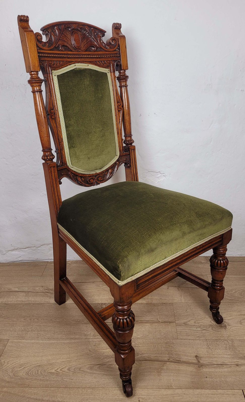 Victorian Hall Chair Oak Upholstered Foliate Carvings Castors photo for sale