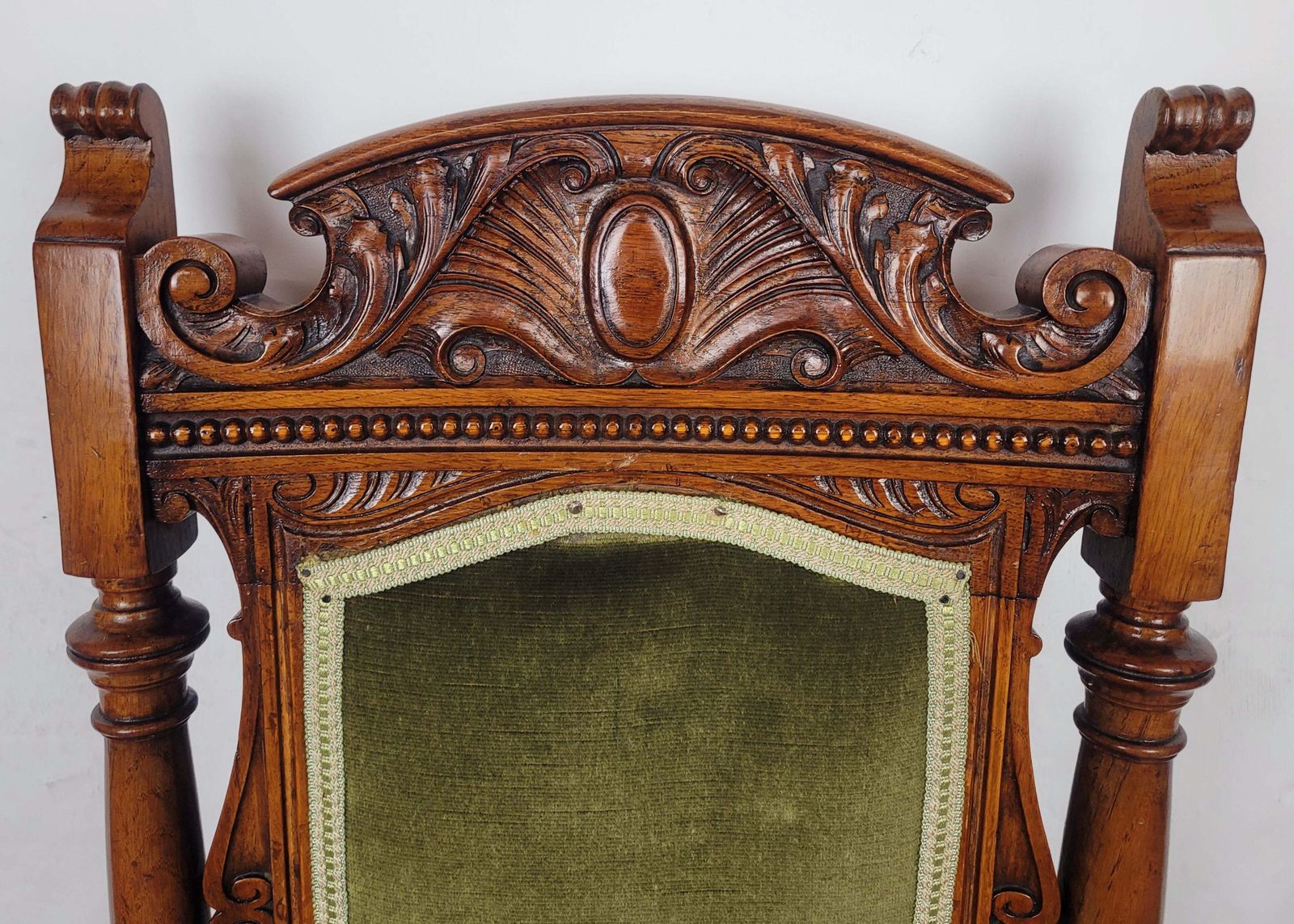 Victorian Hall Chair Oak Upholstered Foliate Carvings Castors photo vinterior