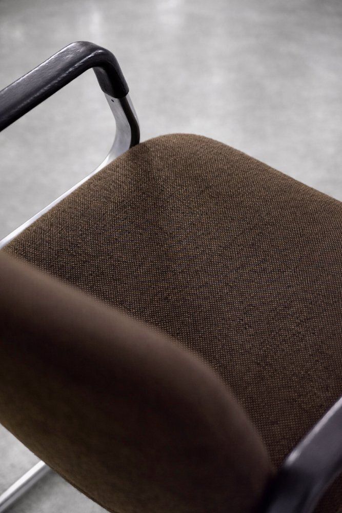 Mid Century Modern German Modern Brown Fabric And Aluminum Chairs By Herbert Hirche For Mauser Werke Waldeck, 1970s, Set Of 2 photo vinterior