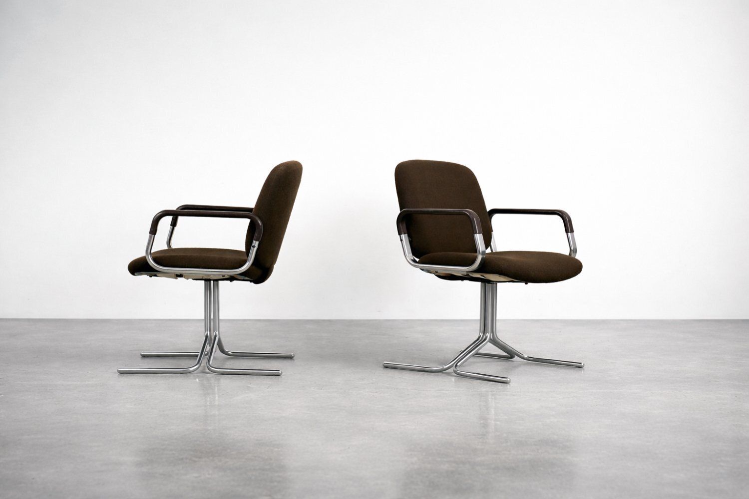photo for sale Mid Century Modern German Modern Brown Fabric And Aluminum Chairs By Herbert Hirche For Mauser Werke Waldeck, 1970s, Set Of 2