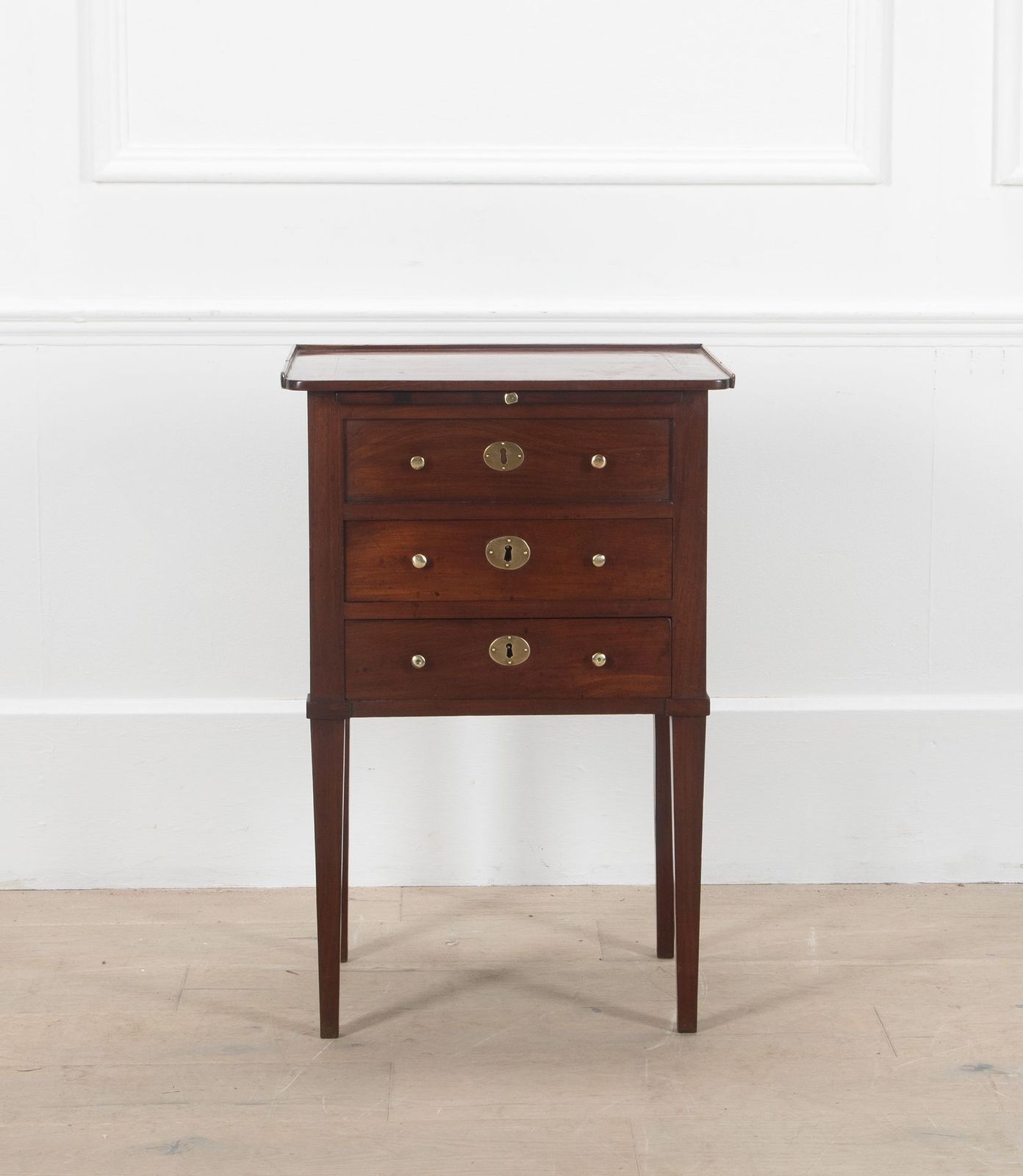French Walnut Bedside Table With 3 Drawers