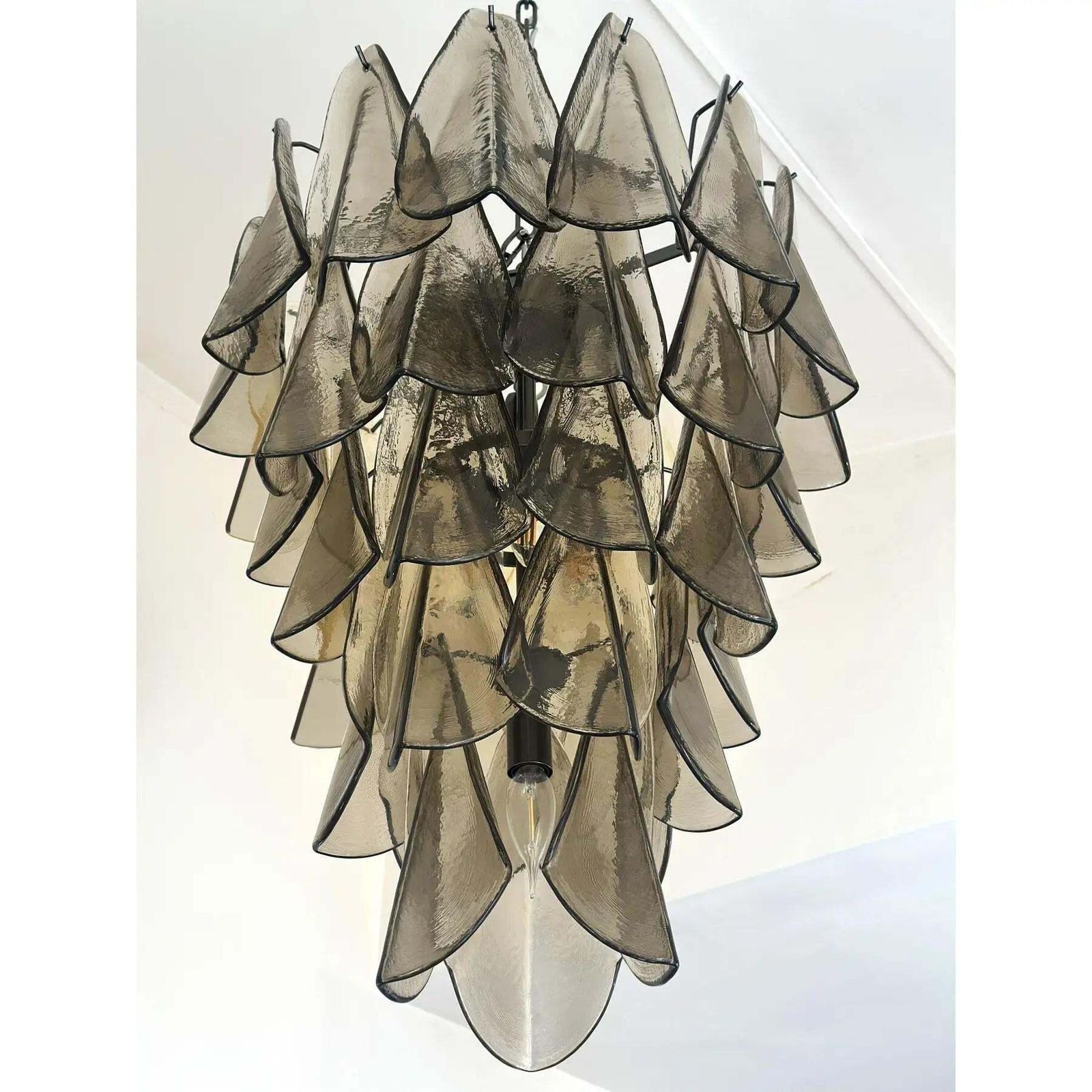 Smoked Fumé Murano Glass “Rondini” Cascade Chandelier, Modern Venetian Design photo vintage