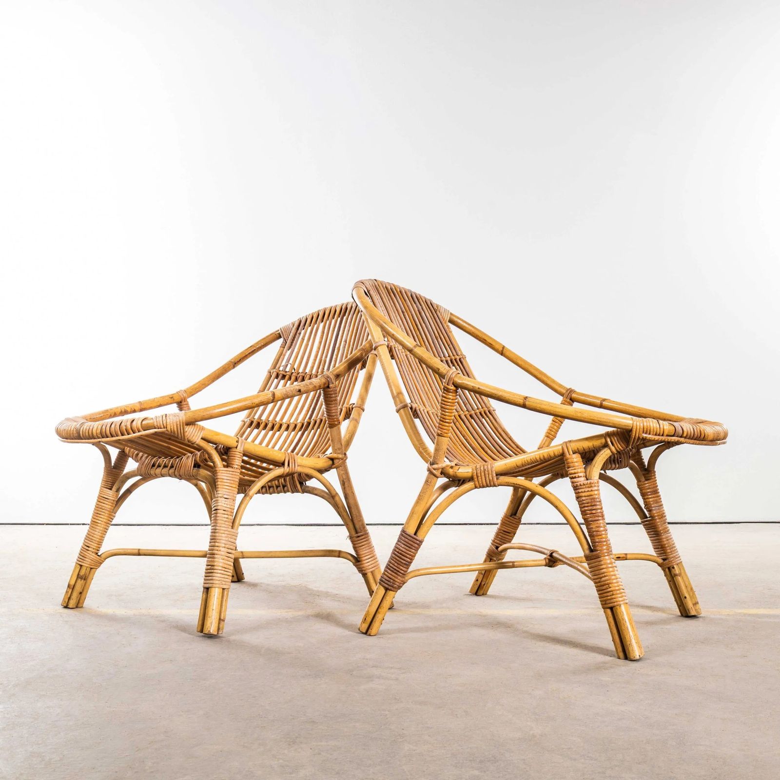 1960’s French Low Seat Rattan Armchairs – Pair photo vinterior