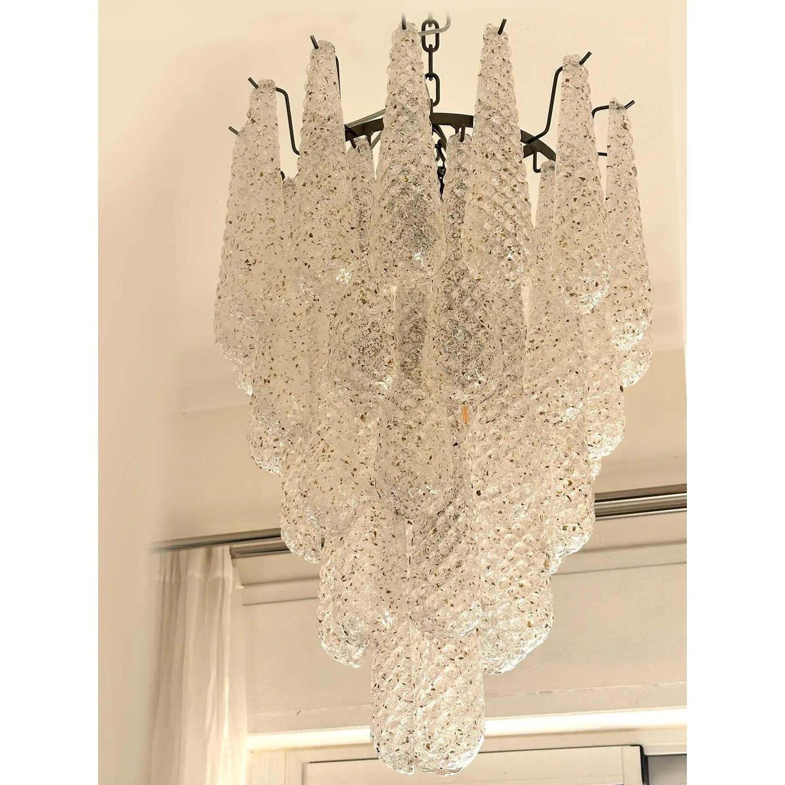 Mid Century Modern Venetian Murano Glass “Conchiglie” Chandelier In Black Nickel photo Lighting