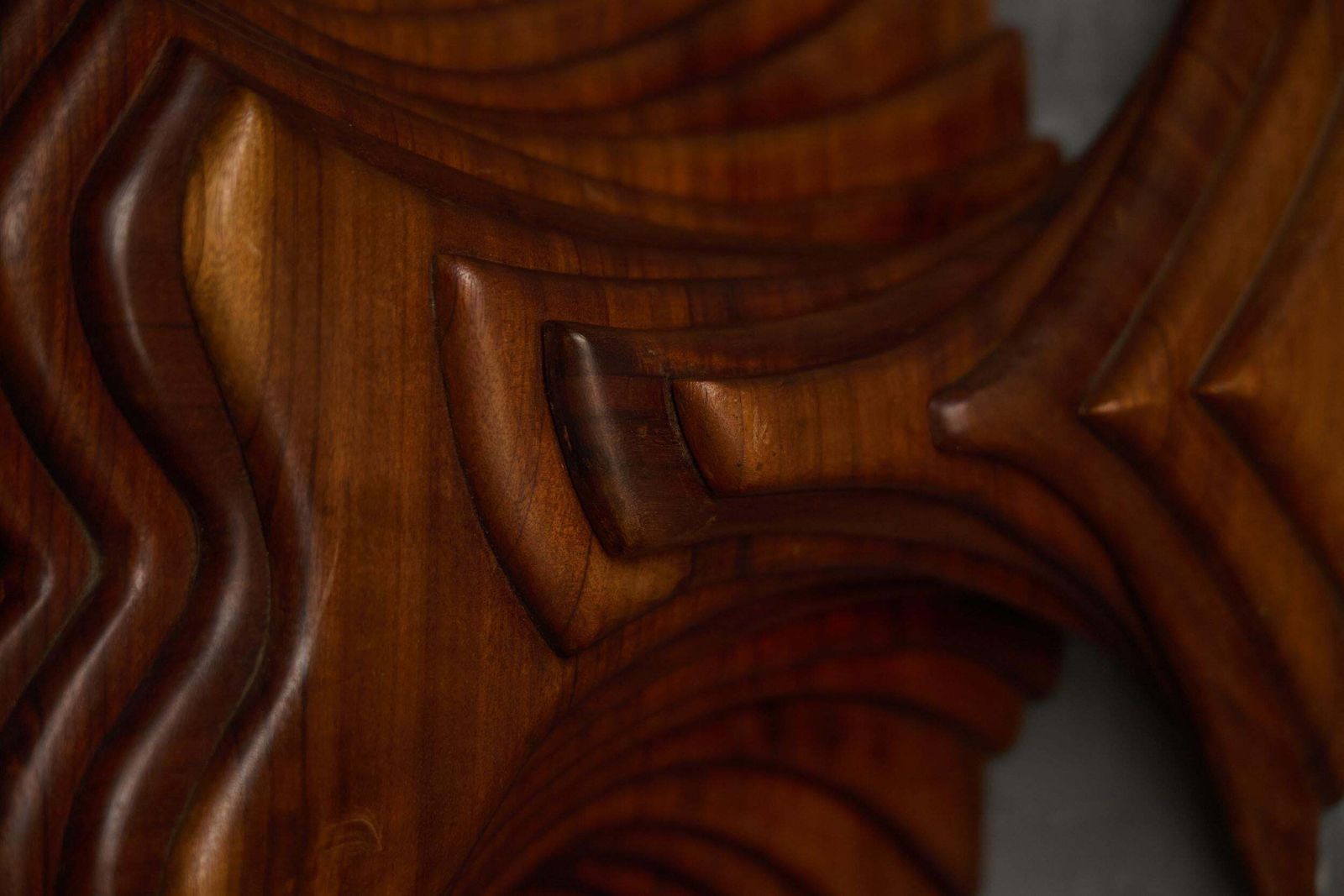 Sculptural Carved Wooden Mask Wall Panel, France, 1970s photo Art