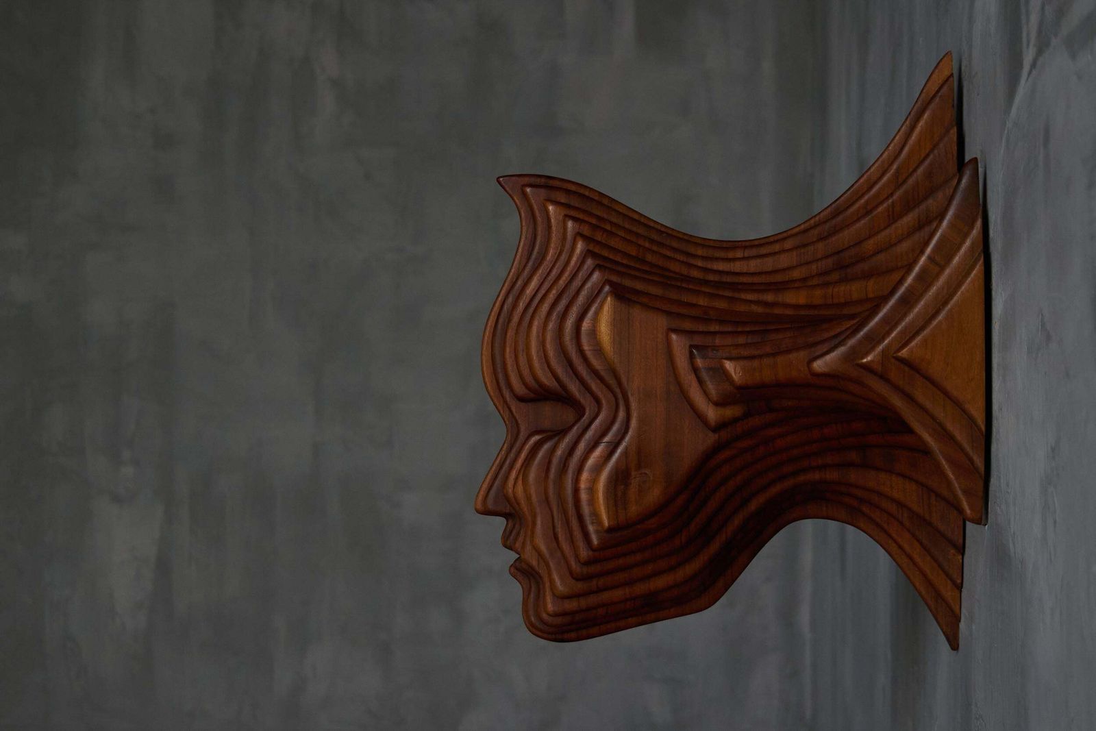 Sculptural Carved Wooden Mask Wall Panel, France, 1970s photo vinterior