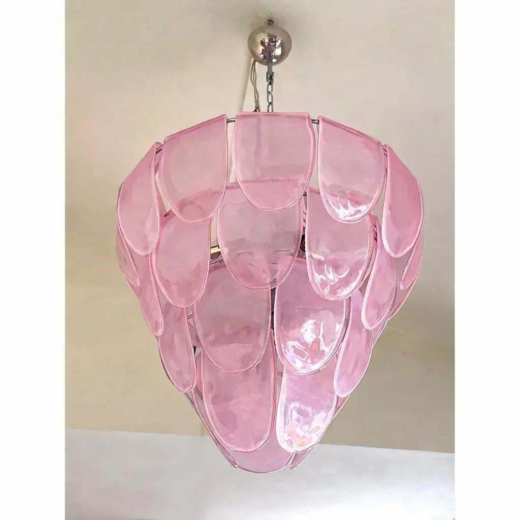Mid Century Modern Italian “Petals” Chandelier In Pink Murano Glass photo 8951.0