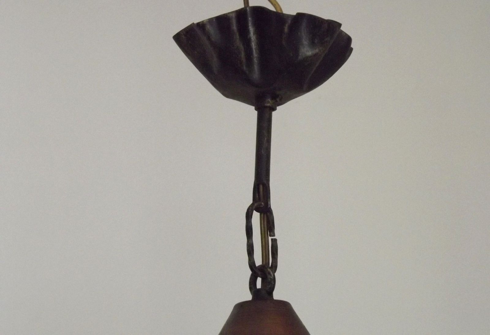 photo vinterior Lanterne suspendue mid-century française en fer forgé et cuivre
