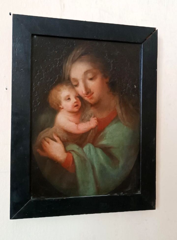 Antique Copper Painting Madonna With Child Italian School photo furniture