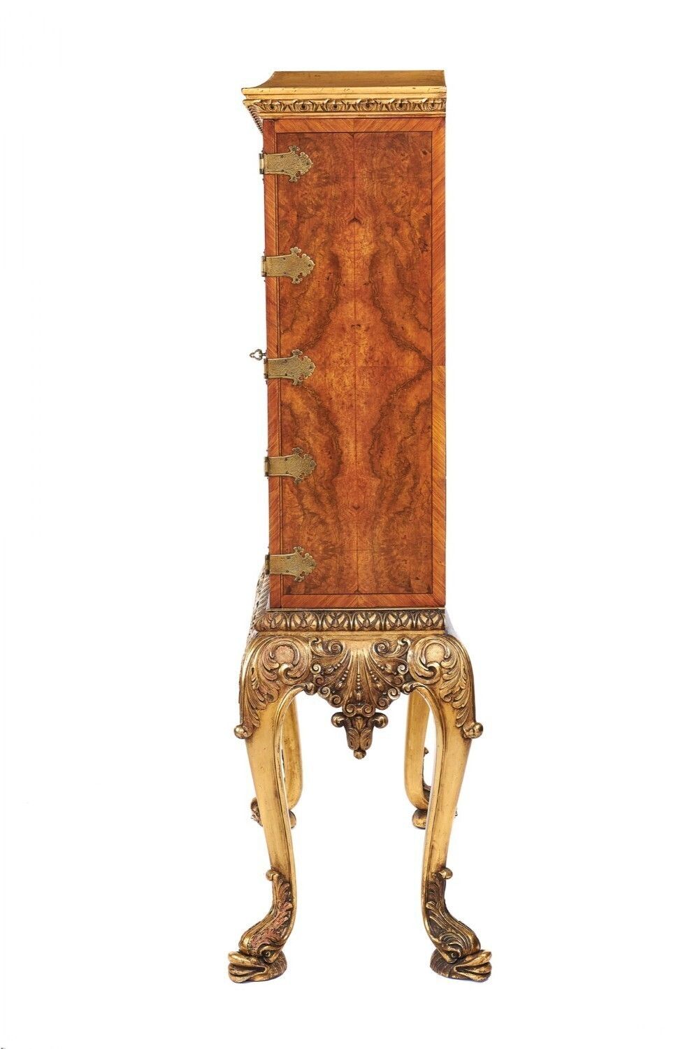 Fine Walnut And Gilt 2 Door Cabinet On Stand Circa 1920s photo for sale