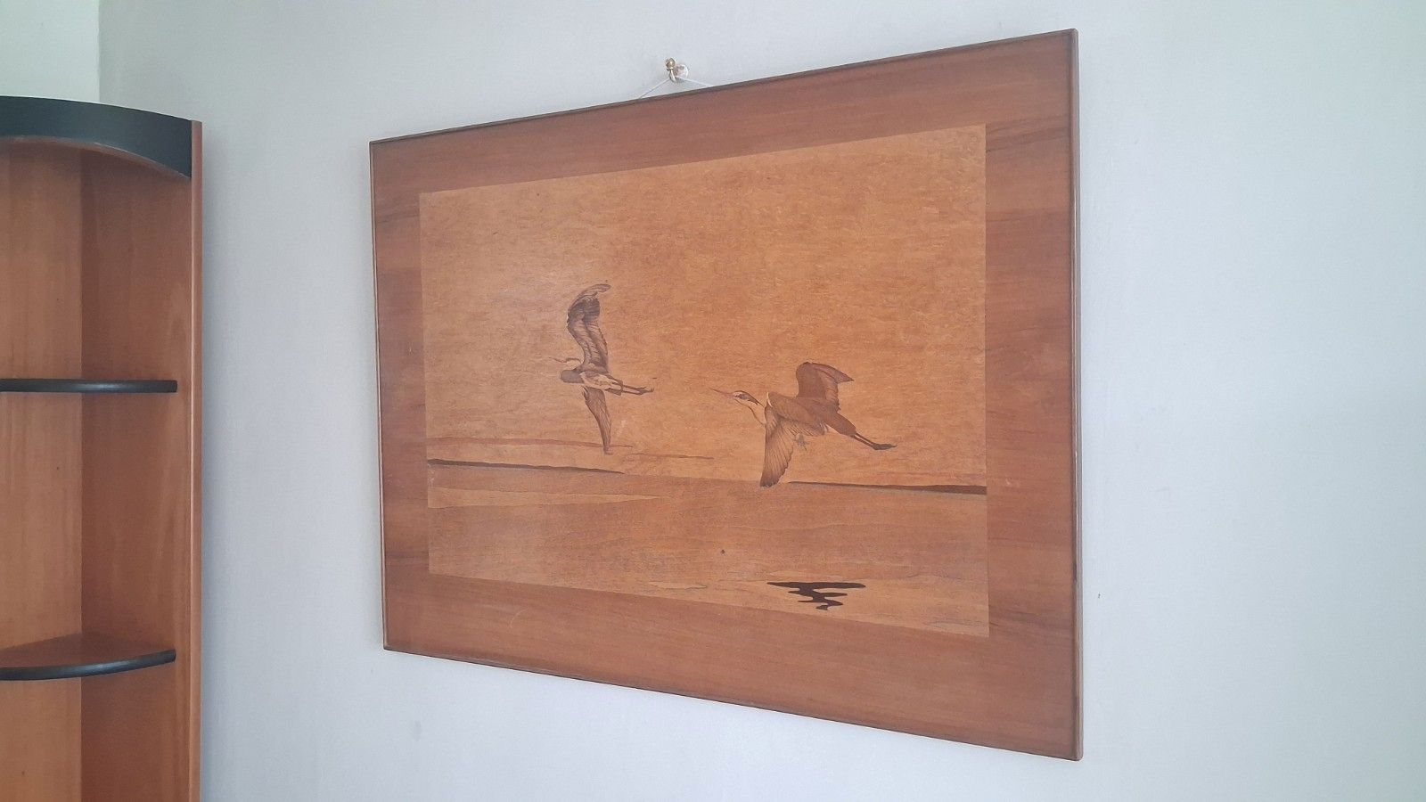Superb 1960's Mid Century Marquetry "Herons In Flight "  Wall Hanging , Artwork