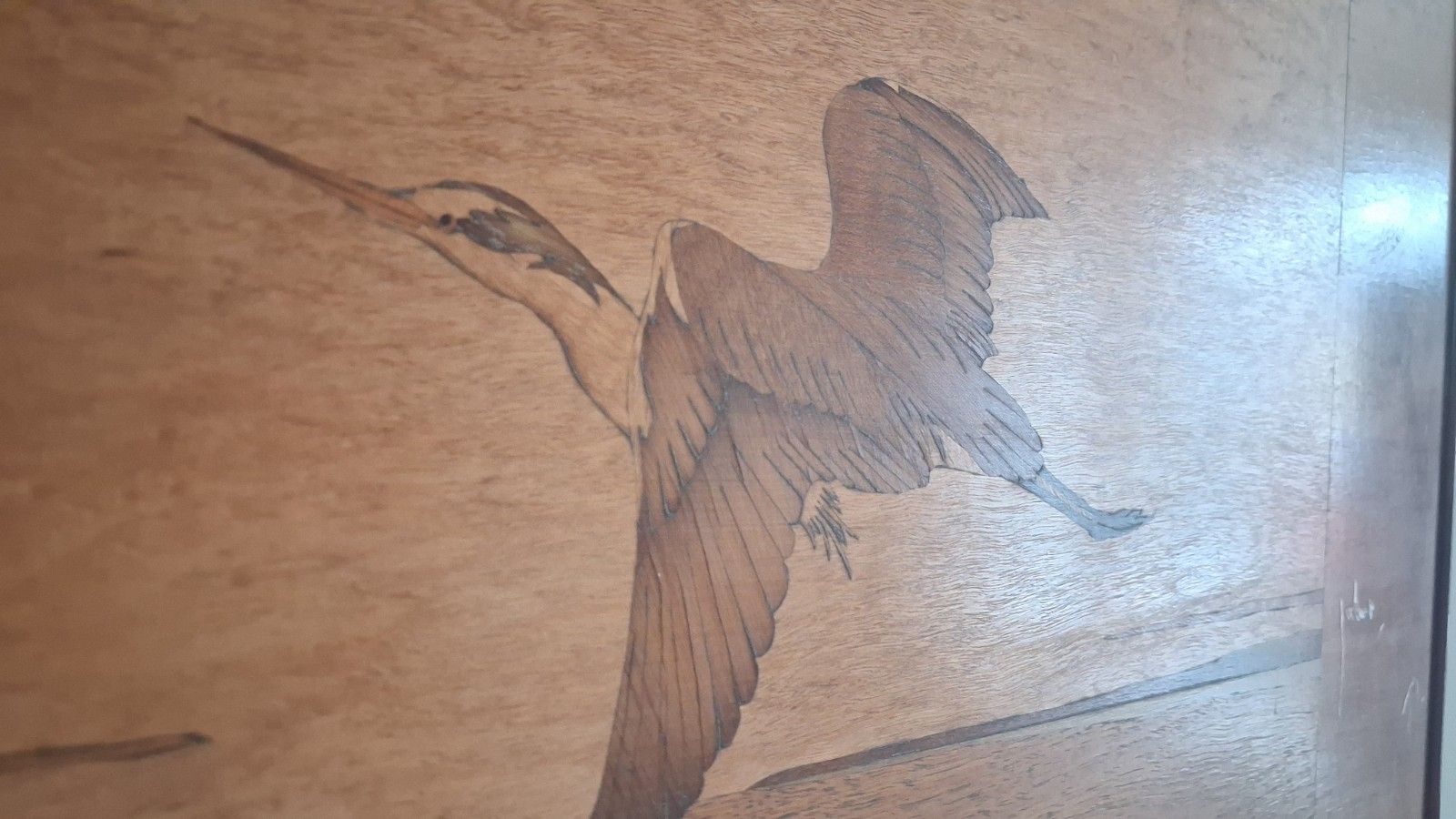 photo buy Superb 1960's Mid Century Marquetry "Herons In Flight "  Wall Hanging , Artwork