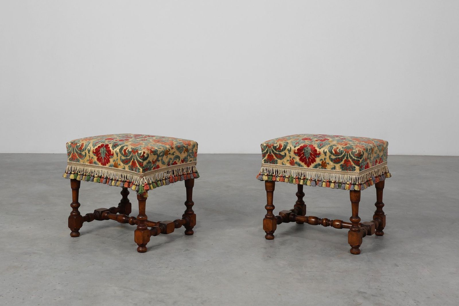 Antique Wood And Fabric Ottoman, France, 1890s photo vintage