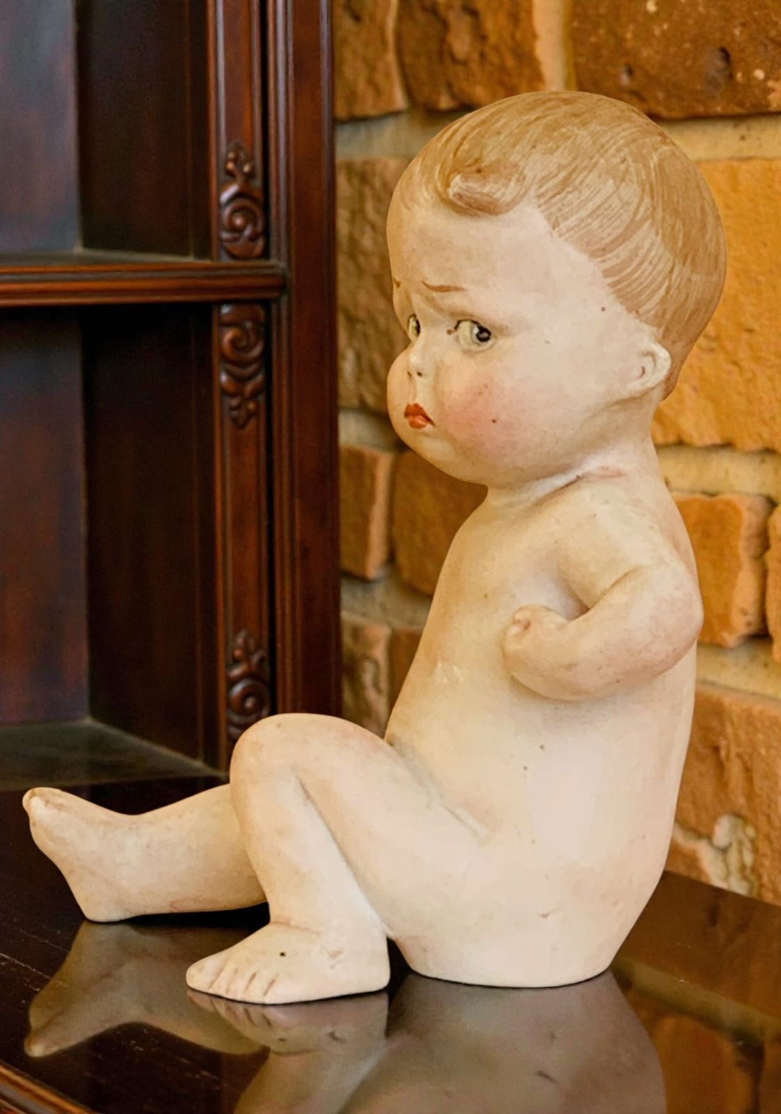 Antique 1880's  German Gebrüder Heubach Bisque Figurine Piano Baby 'Tough Guy' photo for sale