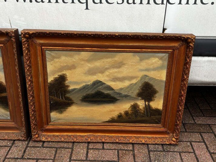Pair Of Large Gilt Framed Signed Oil Paintings. photo furniture