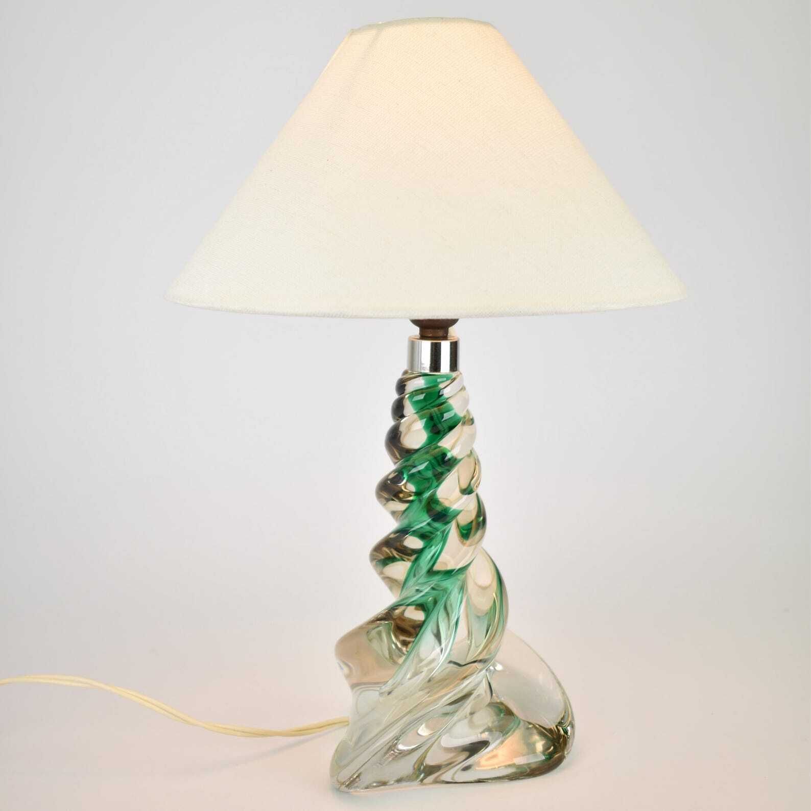 Vintage French Crystal Table Light | Mid Century Emerald Green Accent Light Bedside | Lead Twisted Glass | Val St Lambert Seguso Murano 1950 photo buy