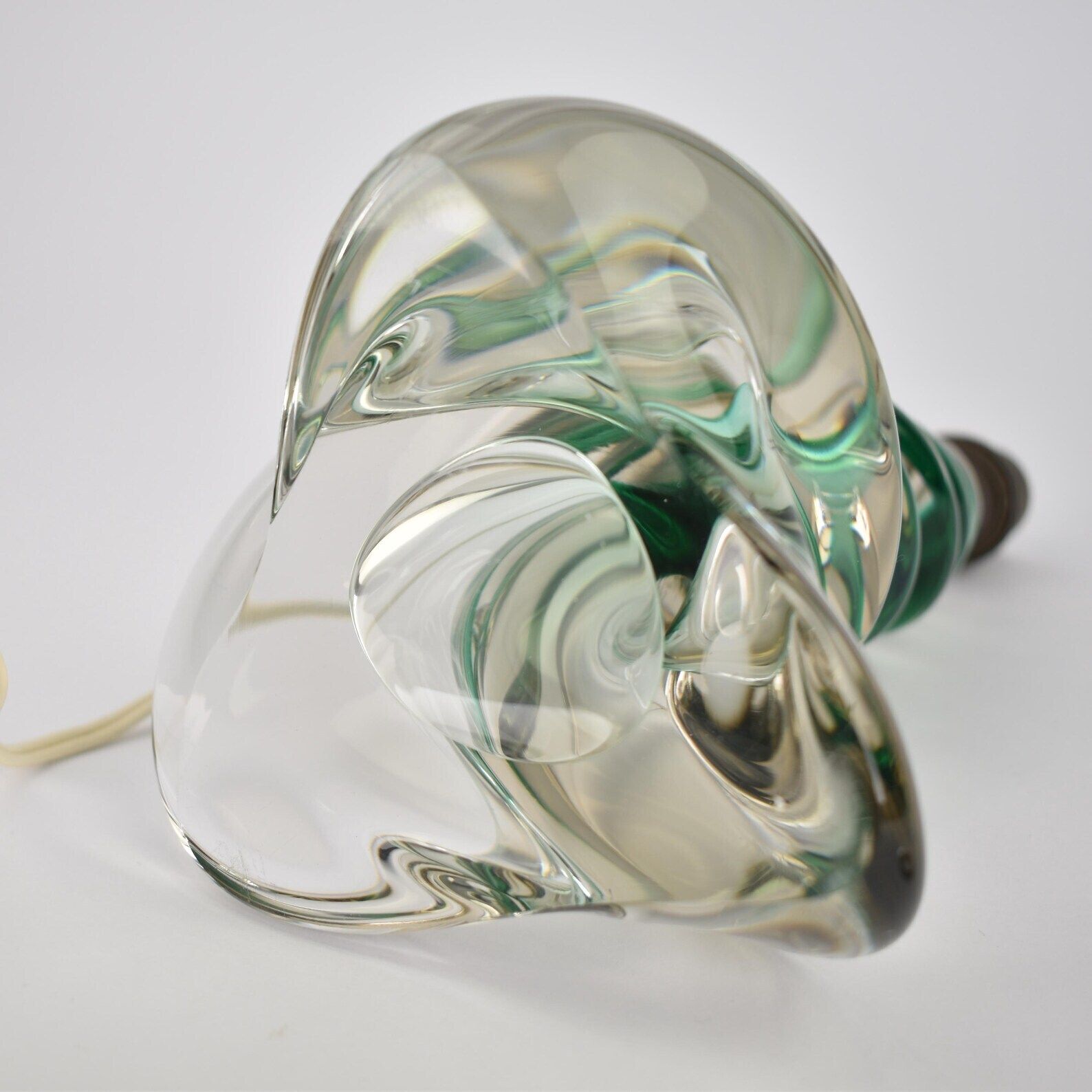 photo for sale Vintage French Crystal Table Light | Mid Century Emerald Green Accent Light Bedside | Lead Twisted Glass | Val St Lambert Seguso Murano 1950