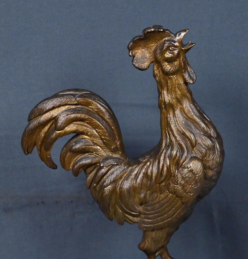 photo vinterior Bronze "The Rooster" Signed G. Guesnet – Late 19th Century