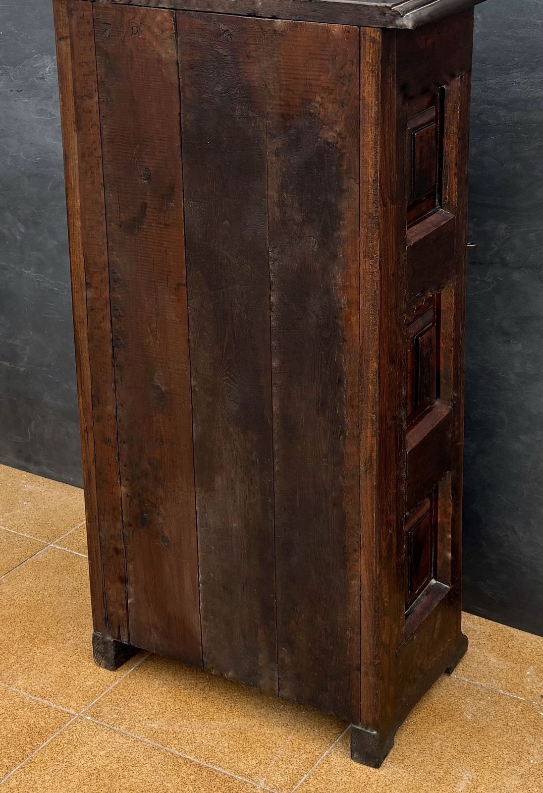 Furniture Spanish Rustic Solid Oak Cabinet With Paneled Door And Iron Hardware, 1880s photo