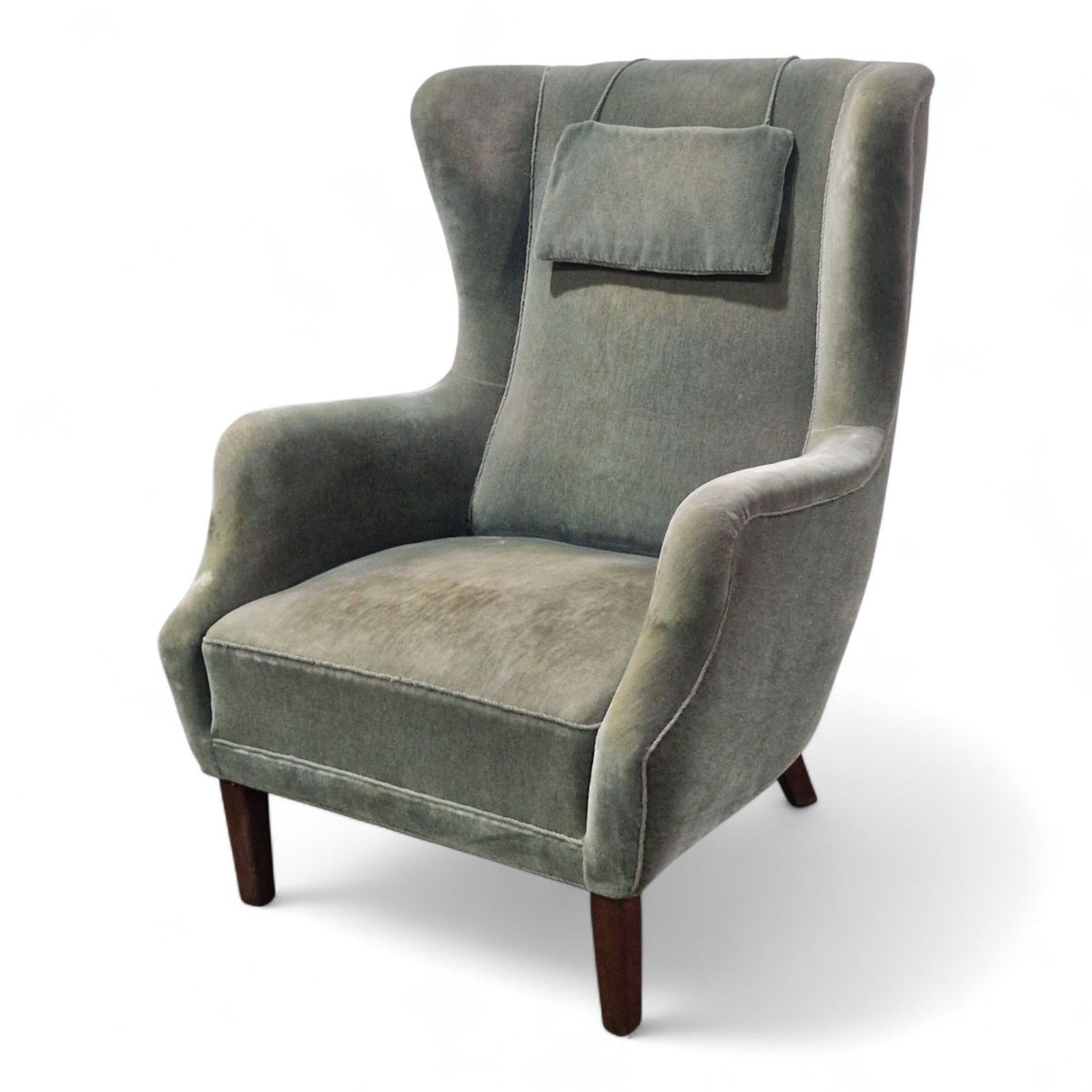 Danish Wing Back Armchair Mid Century Library Reading Chair With Cushion