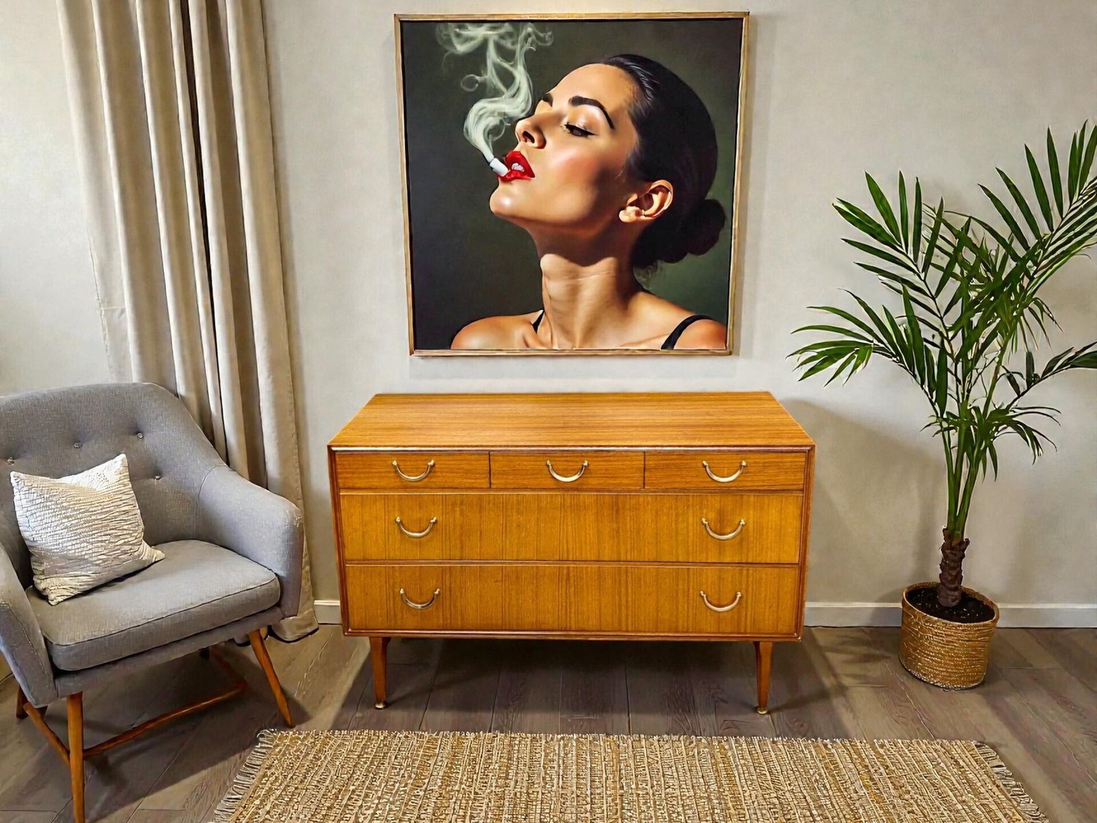 Vintage Meredew Chest Of Drawers Walnut Brass Handles 1960s Mid Century