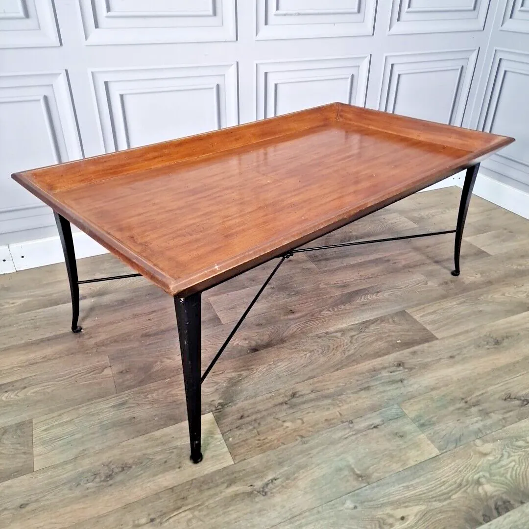 Danish Inspired Coffee Table Mid Century Modern Wood Metal Lipped Side Retro