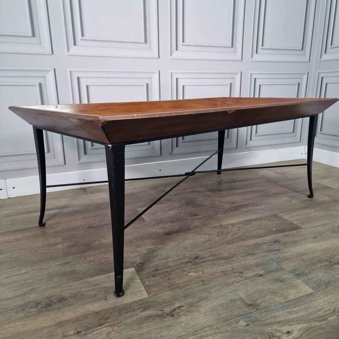 Danish Inspired Coffee Table Mid Century Modern Wood Metal Lipped Side Retro photo furniture