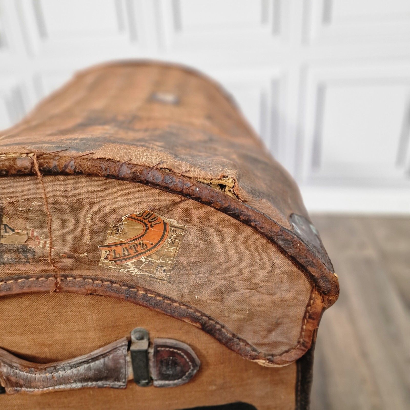 photo for sale Antique Vintage  Travel Trunk Geo. Perry Of Dublin Domed Storage Steamer Chest