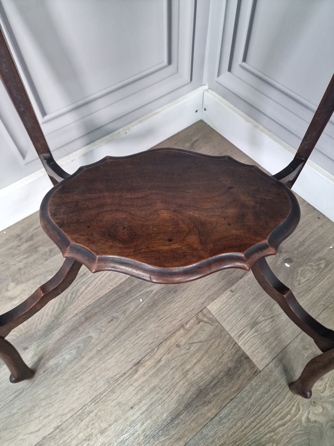 Antique Edwardian End Table Wooden Window Side Scalloped Top 2 Tier Mahogany photo vinterior