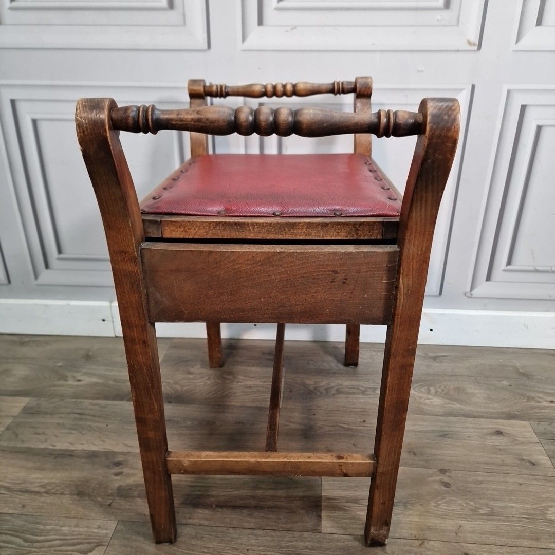 Antique Piano Dressing Stool Vintage Turned Wooden Storage Sewing Box Music photo for sale