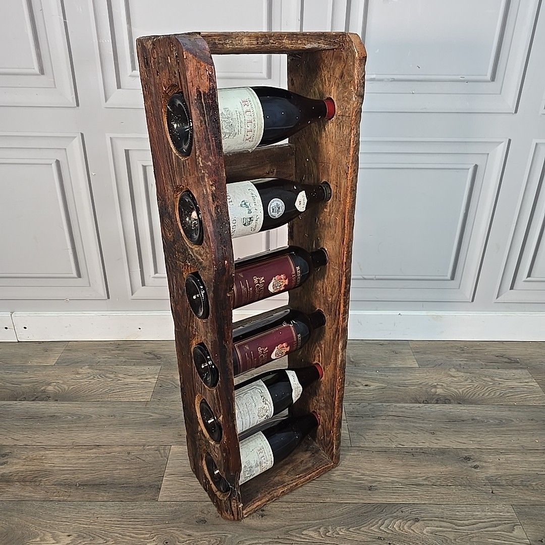 Vintage Reclaimed Wine Rack Rustic Solid Wood Holder 6 Bottles Pine Handmade photo Furniture