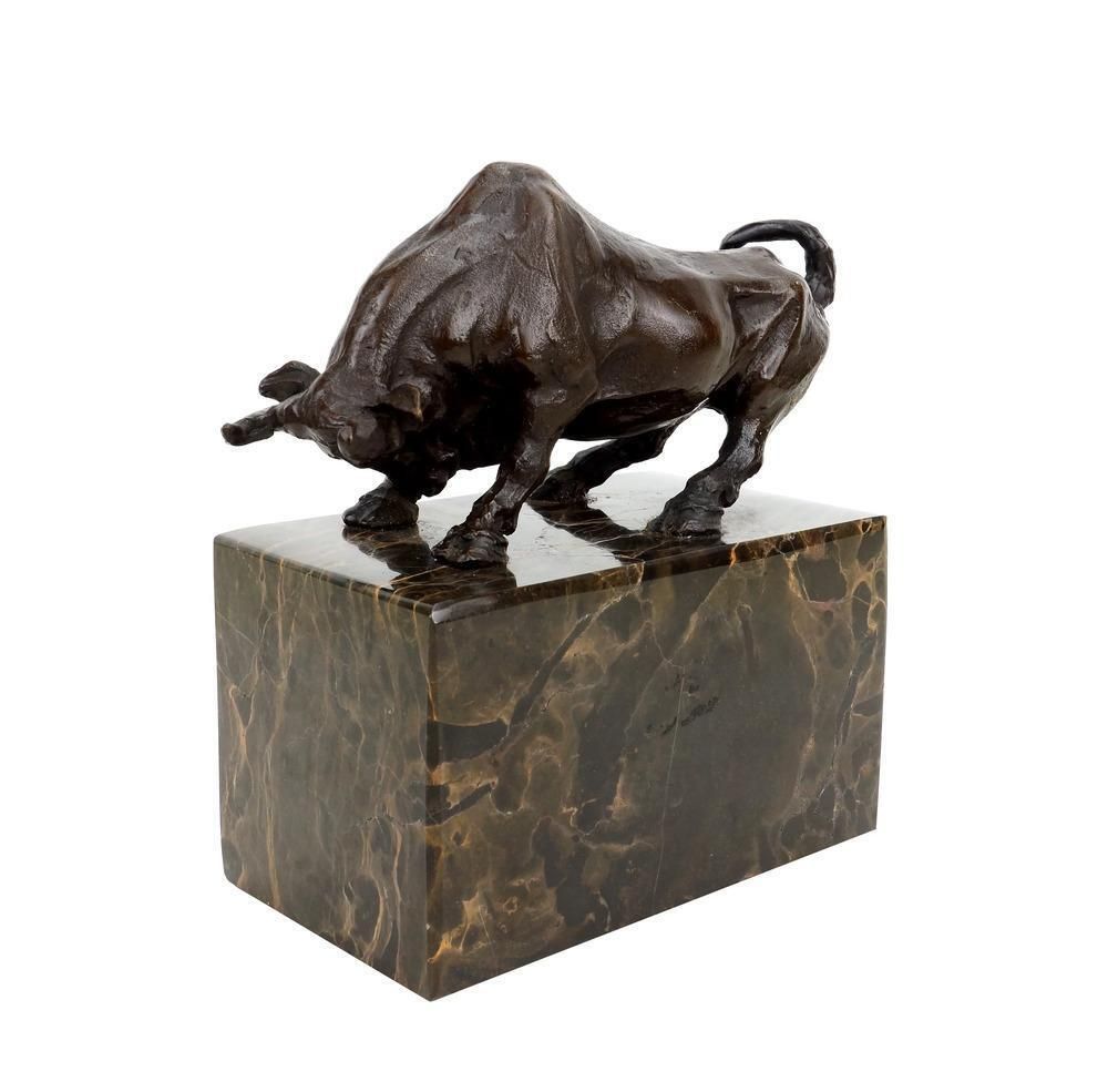 Art Deco Style Brown Patinated Bronze Bull Animal Sculpture photo Art