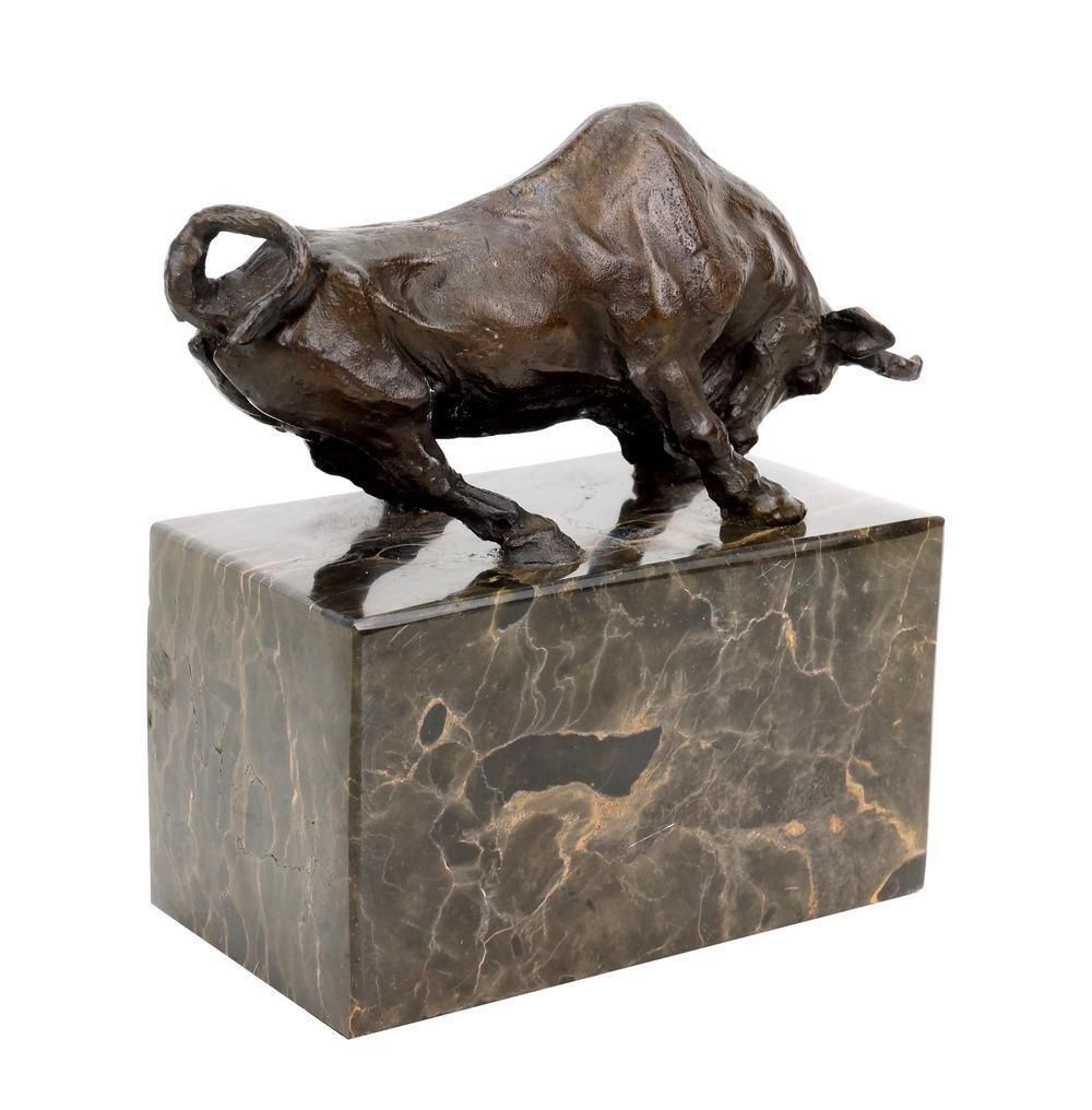 Art Deco Style Brown Patinated Bronze Bull Animal Sculpture photo vinterior