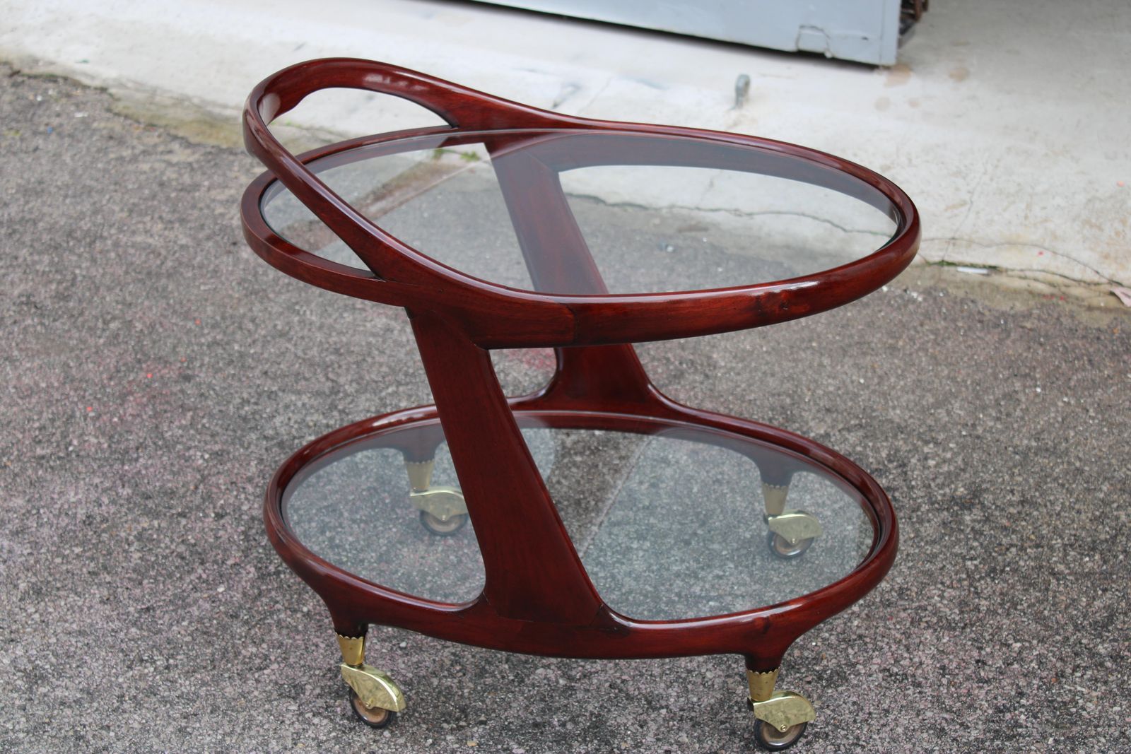 Cesare Lacca 1950 Italia Oval Shaped Bar Cart With Brass Wheels photo furniture