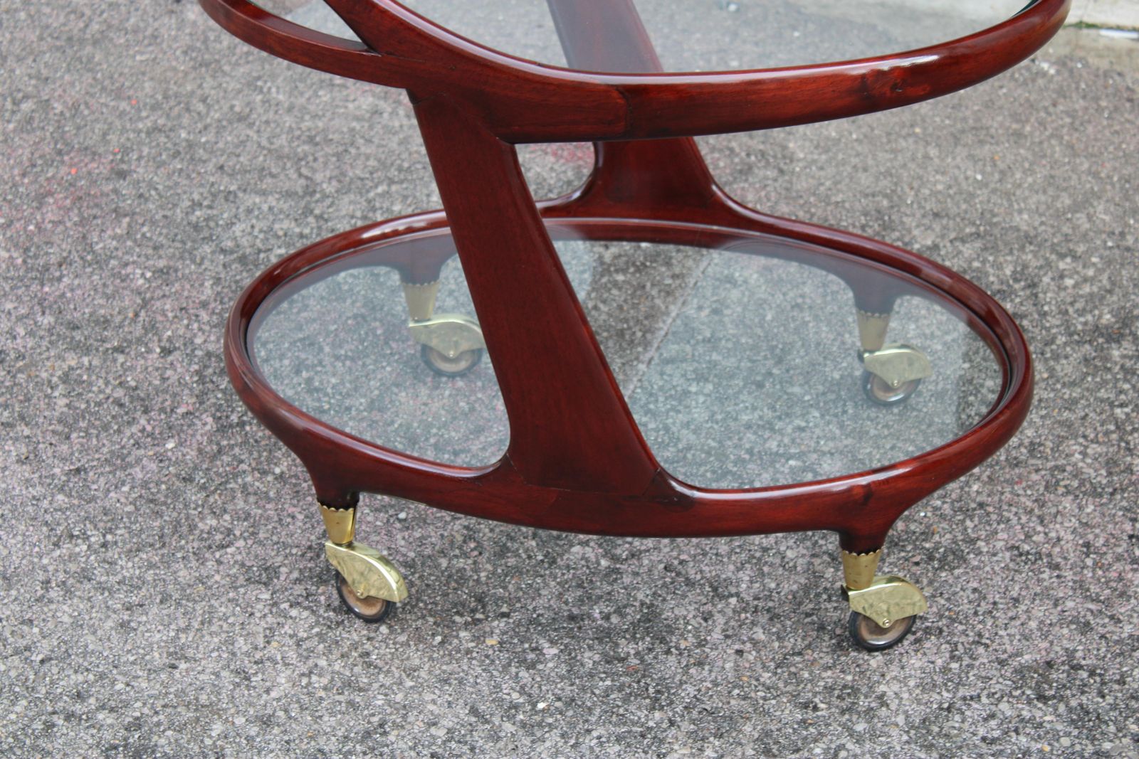 Cesare Lacca 1950 Italia Oval Shaped Bar Cart With Brass Wheels photo for sale