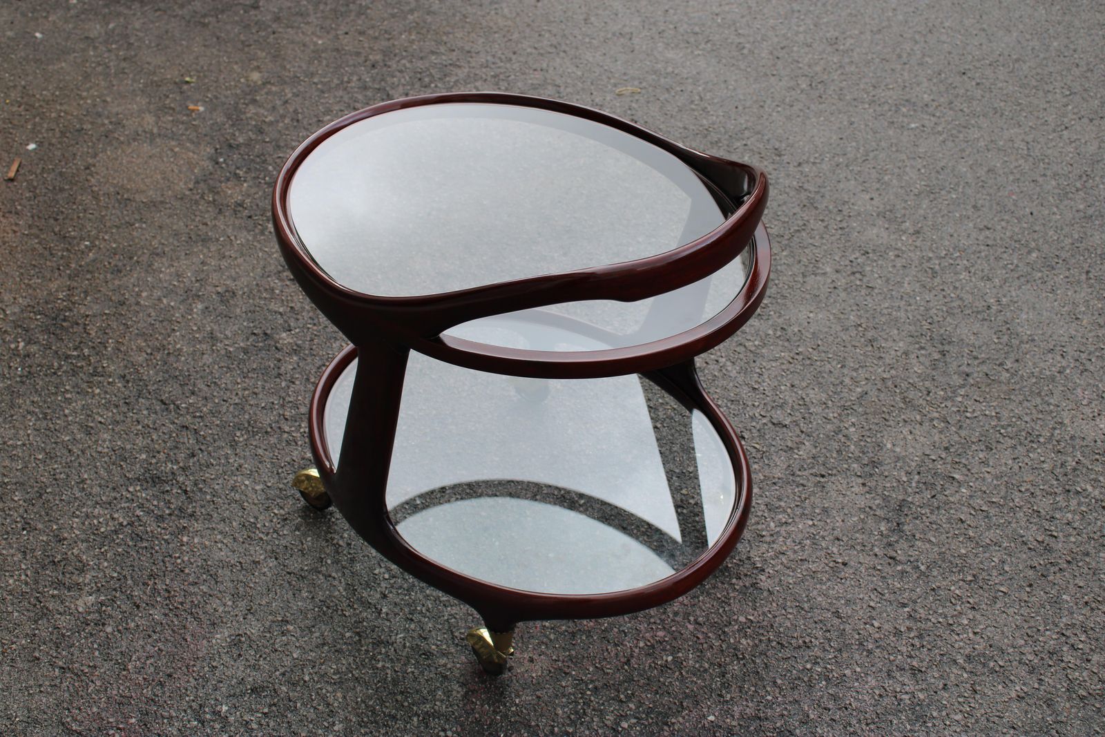 photo for sale Cesare Lacca 1950 Italia Oval Shaped Bar Cart With Brass Wheels