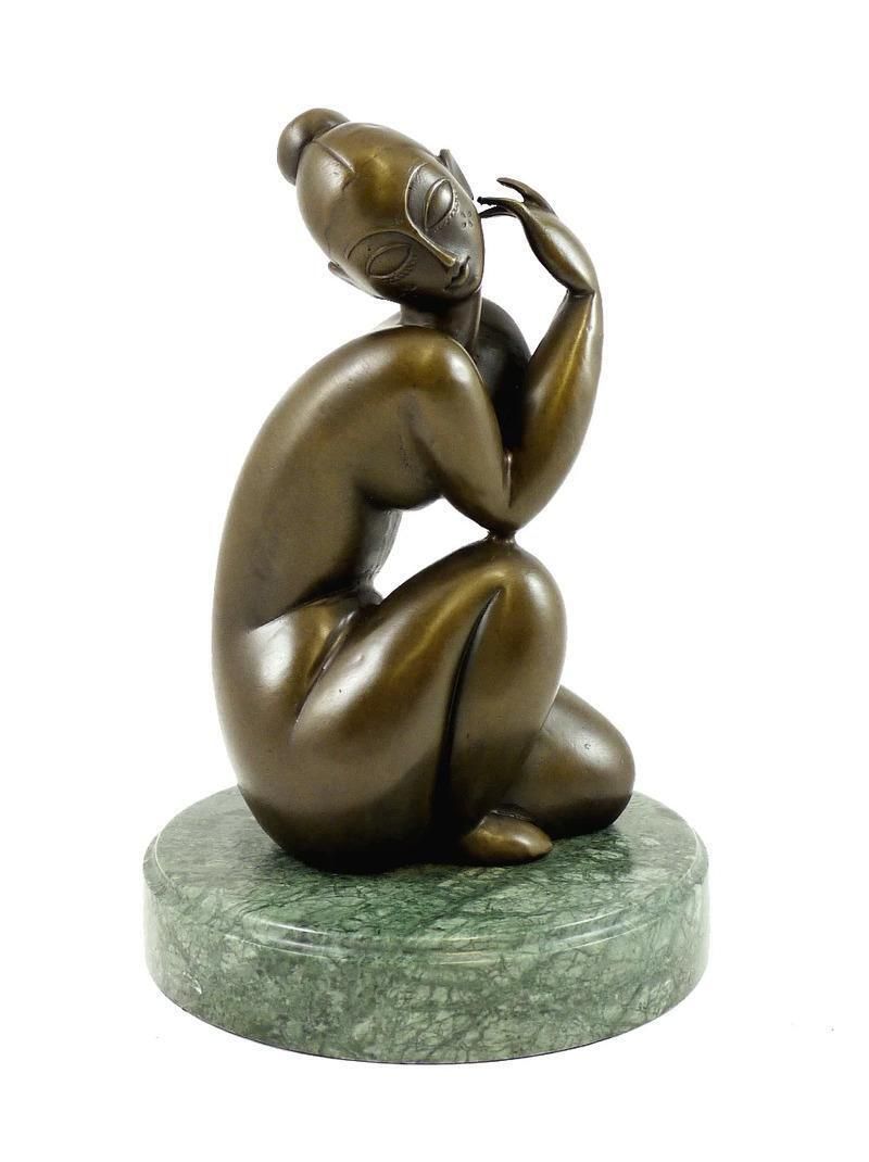 Art Deco Brown Patinated Bronze Female Nude Sculpture photo vinterior