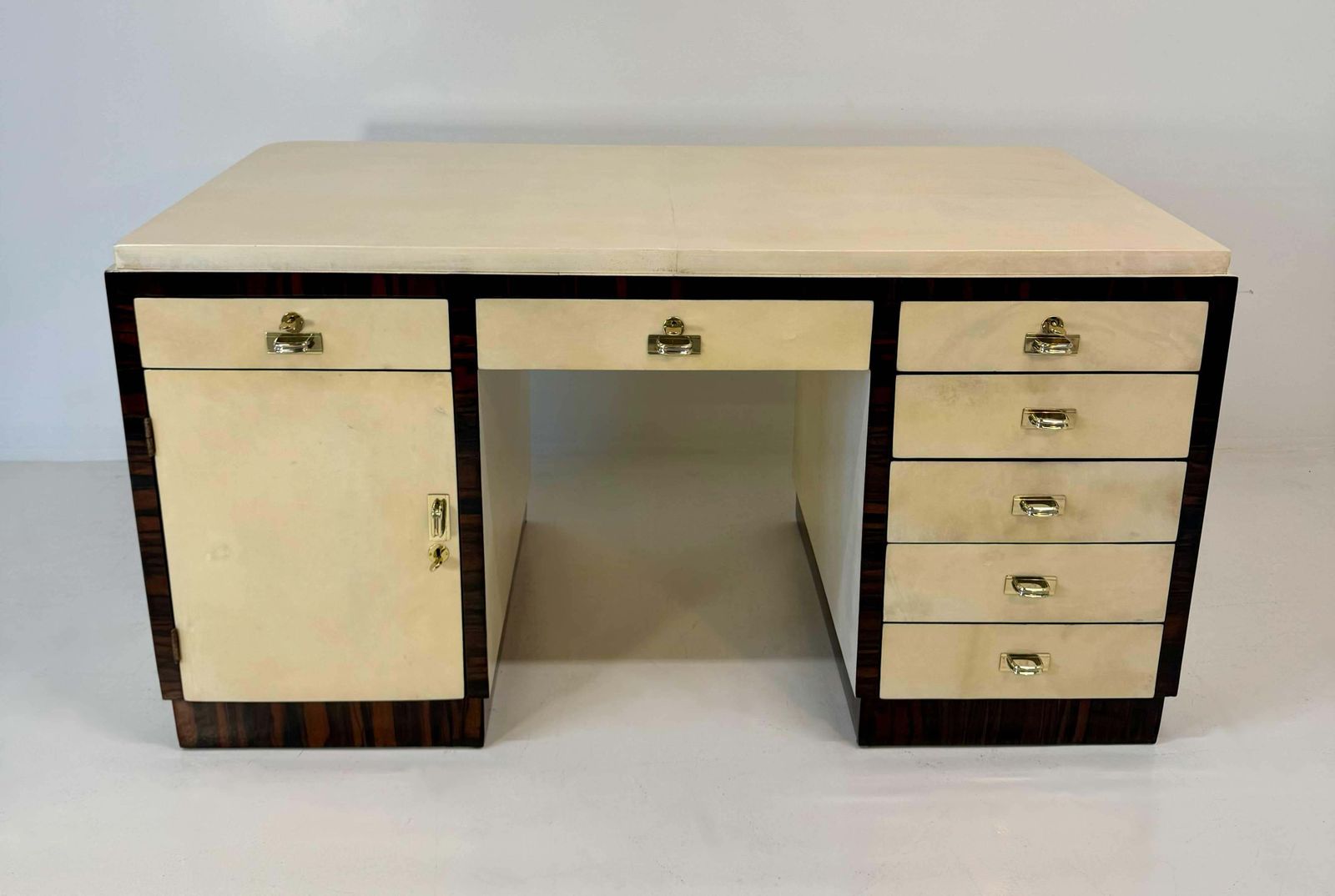 Italian Art Deco Parchment Desk In The Style Of Borsani, 1940s photo for sale