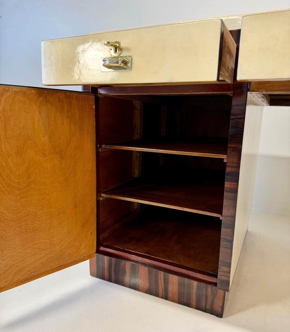Furniture Italian Art Deco Parchment Desk In The Style Of Borsani, 1940s photo