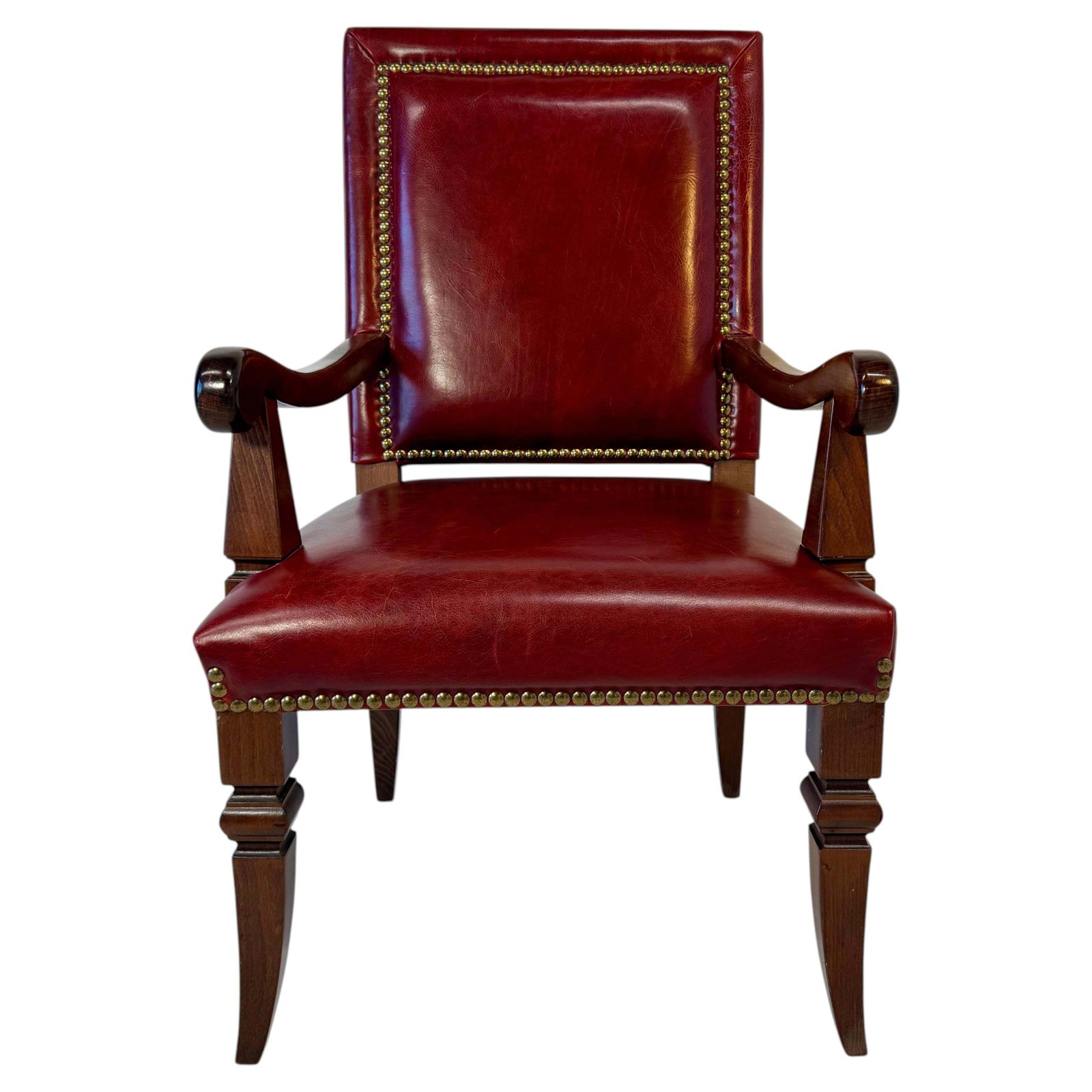 Empire Style Throne Armchair In Red Leather And Beechwood With Bronze Studs