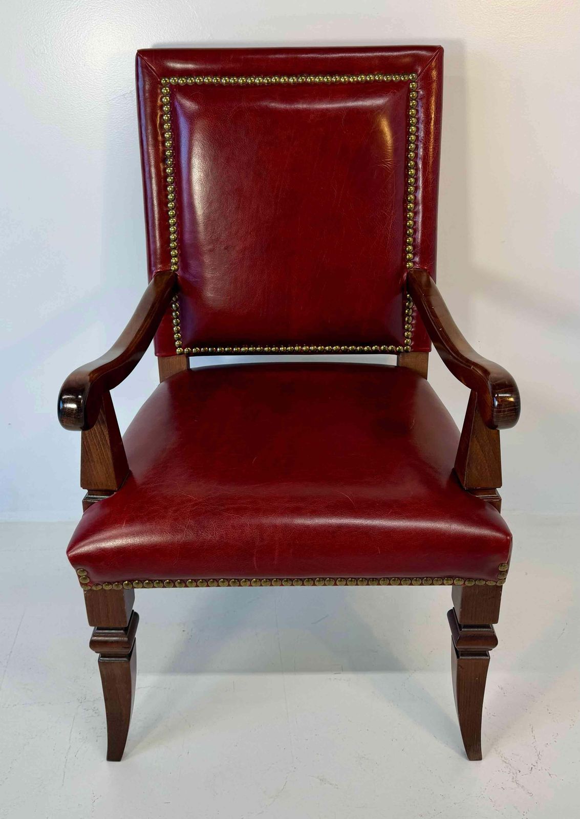 Empire Style Throne Armchair In Red Leather And Beechwood With Bronze Studs photo for sale