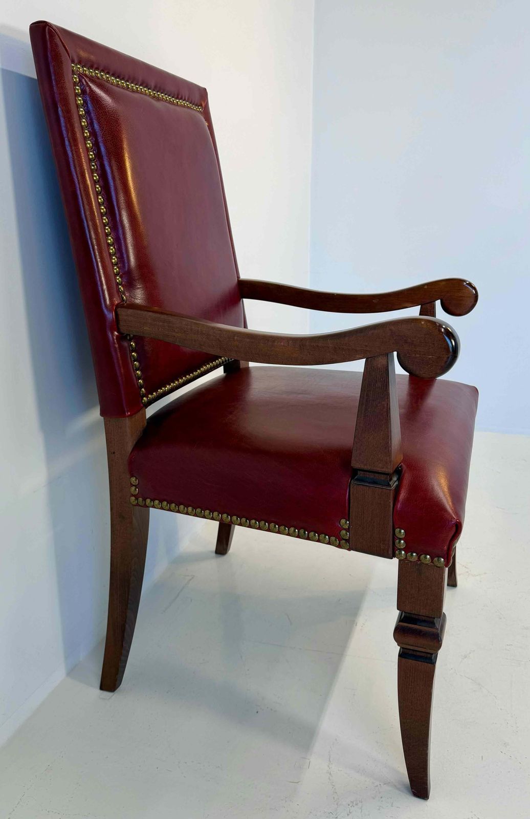 Empire Style Throne Armchair In Red Leather And Beechwood With Bronze Studs photo vinterior