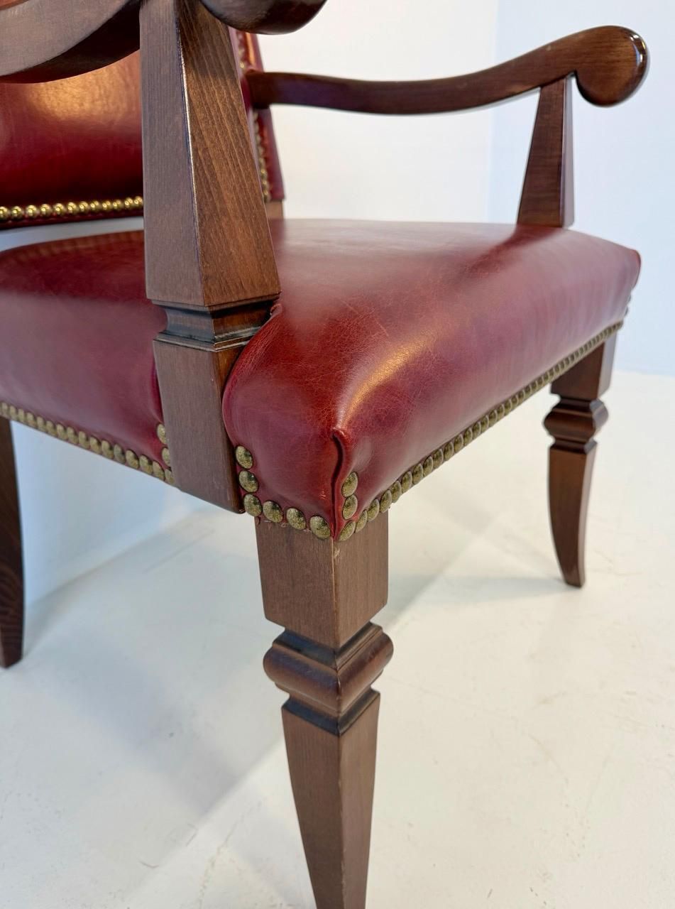 Empire Style Throne Armchair In Red Leather And Beechwood With Bronze Studs photo buy