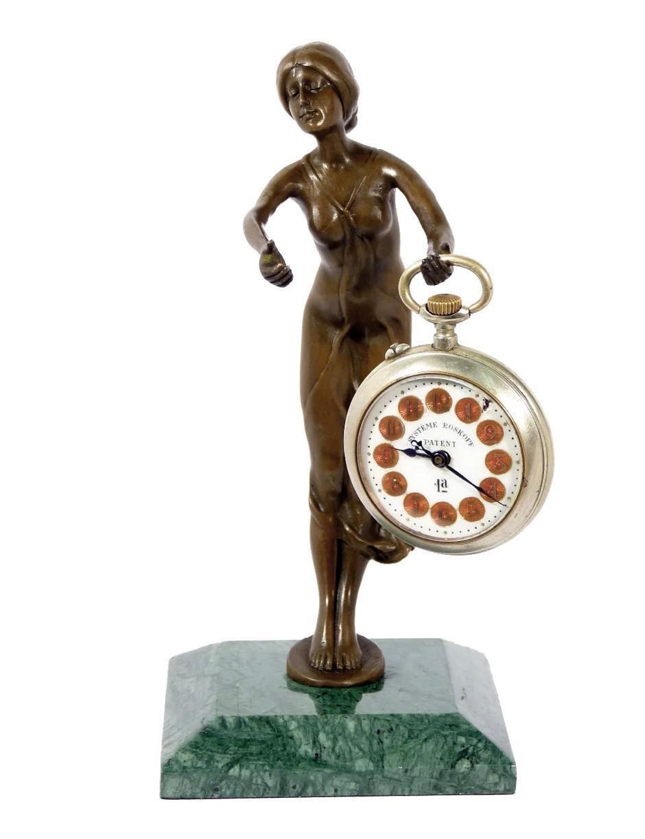 Art Nouveau Patinated Bronze Pocket Watch Holder, Circa 1900 Style photo for sale