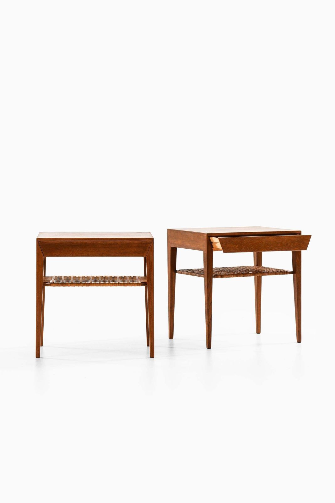 photo for sale Set Of 2 Bedside Tables In Cane And Teak By Severin Hansen, 1950s