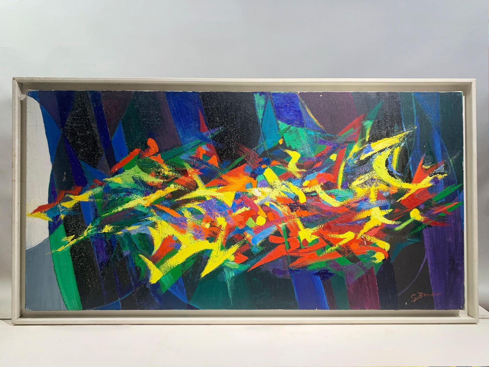 Mid Century Abstract Expressionist Painting By G. Bordier, Signed, France, 1950s photo furniture