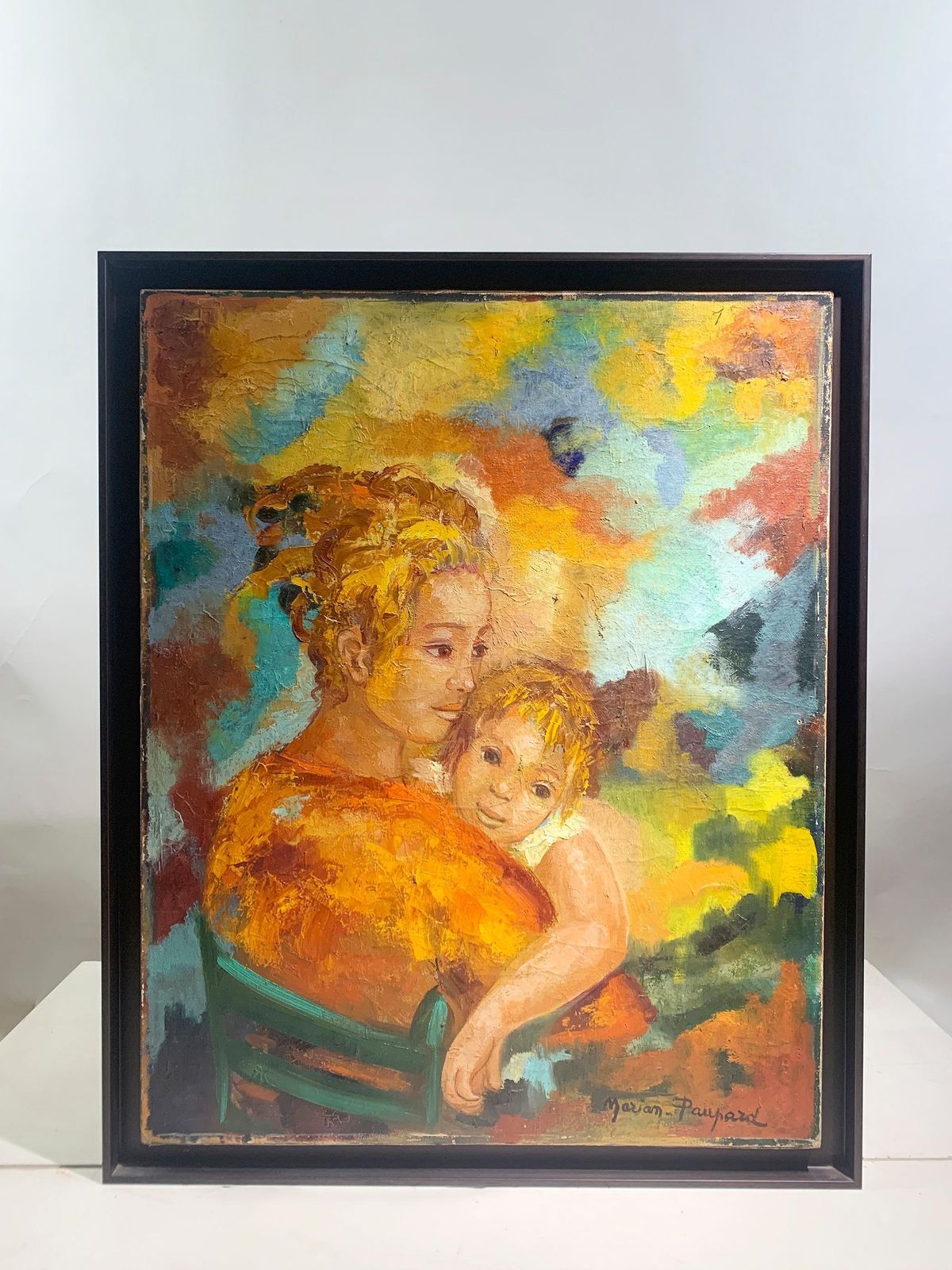 Mid Century Modern Mother And Child Oil Painting By Andrée Marian Paupard Signed photo furniture